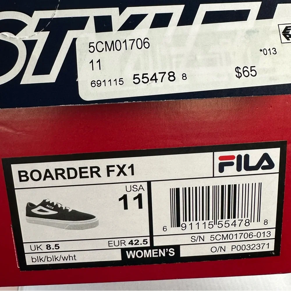 FILA Womens Boarder FX1 Black Shoes NWT and box size 11